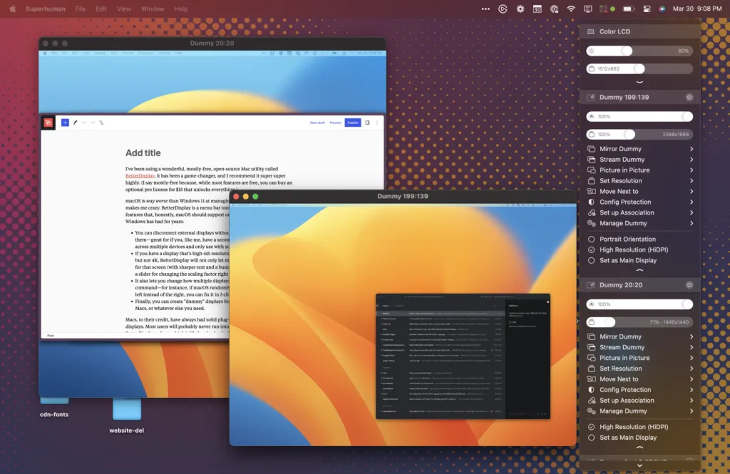 BetterDisplay settings window on macOS